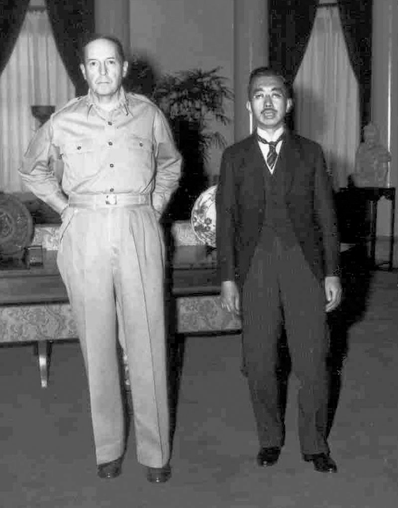 TOKYO, September 27, 1945: General Douglas MacArthur, Supreme Commander for the Allied Powers, and Hirohito, emperor of the defeated Japan, at their first meeting, in the U.S. Embassy.